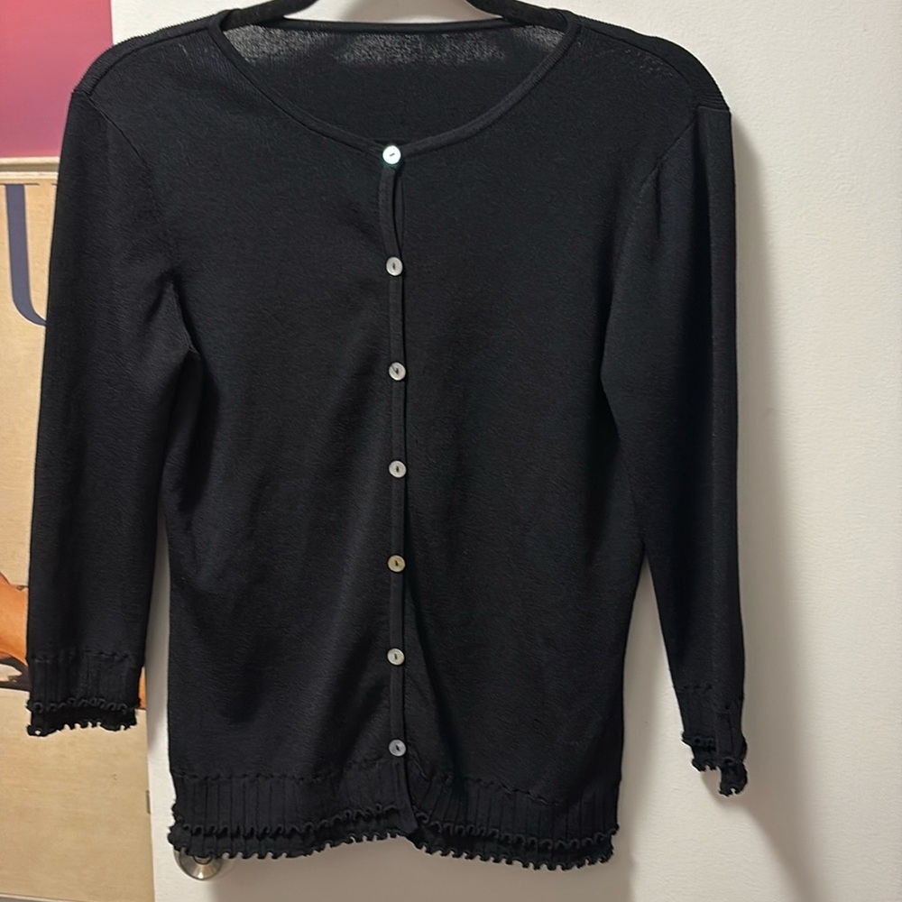 Karl Lagerfeld S embellished stretch sweater w/ pearl buttons
